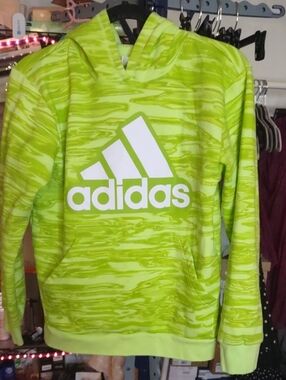 Adidas Kids Neon Yellow-Green Logo Hoodie